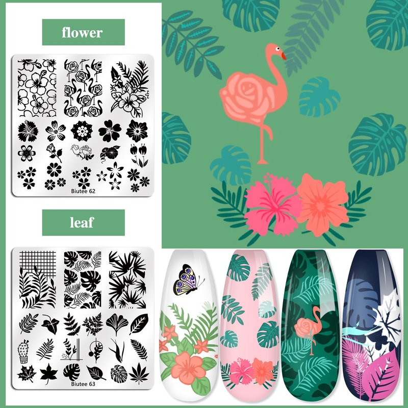 Biutee Nail Stamping Plates Set - 15PCS Nail Art Kit with Stamper, Scraper & Storage Bag | Floral & Holiday Designs