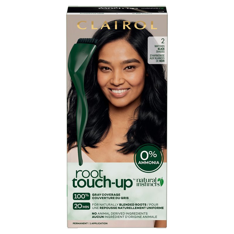 Clairol Root Touch-Up by Natural Instincts Permanent Hair Dye, 2 Black Hair Color | Naturally Blended Roots with 100% Gray Coverage | Vegan & Ammonia Free Formula | Pack of 1