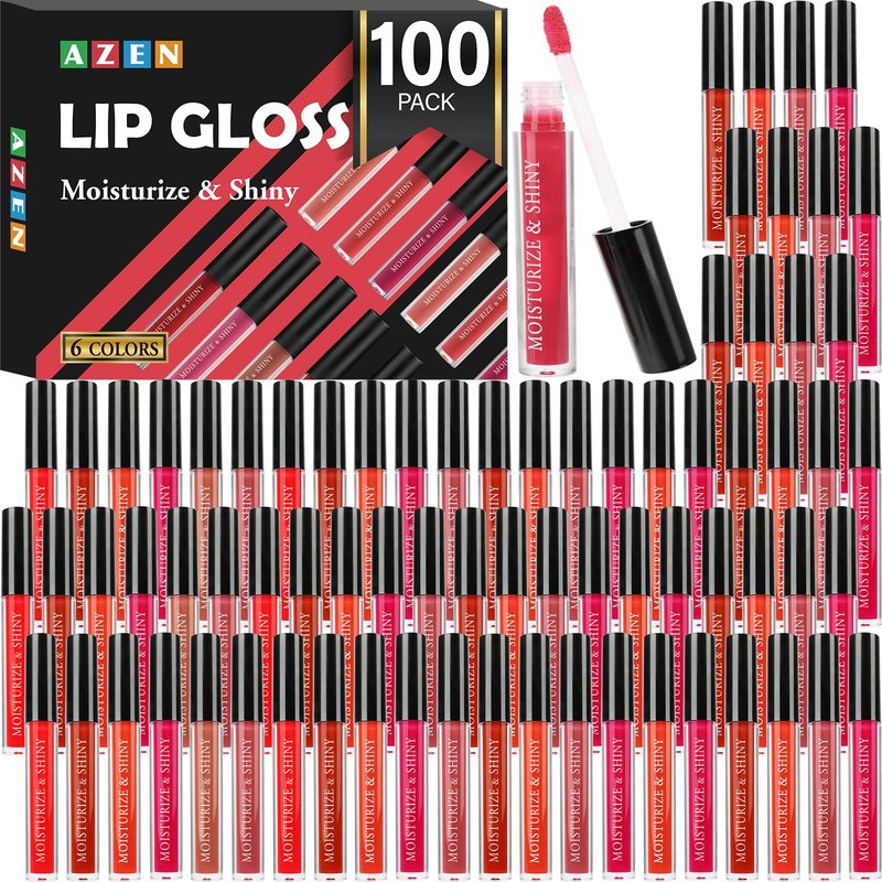 AZEN 100 Pack Lip Gloss Bulk Set, Shimmery Lip Gloss for Women and Girls With Rich Varied Colors, Mothers Day Gifts for Women