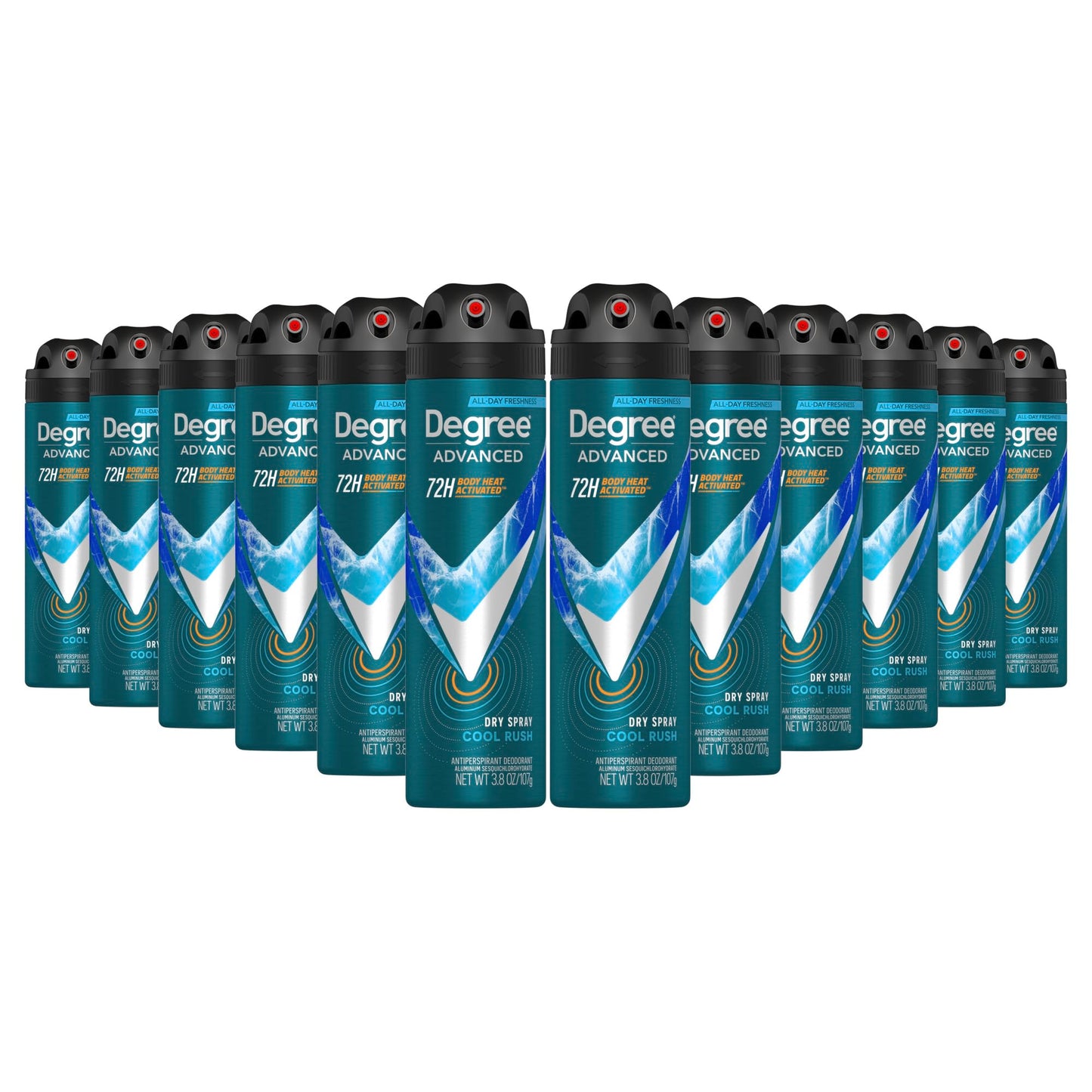 Degree Men Antiperspirant Deodorant Dry Spray Cool Rush 12 Count 72-Hour Sweat and Odor Protection Deodorant for Men With Body Heat Activated Technology 3.8 oz