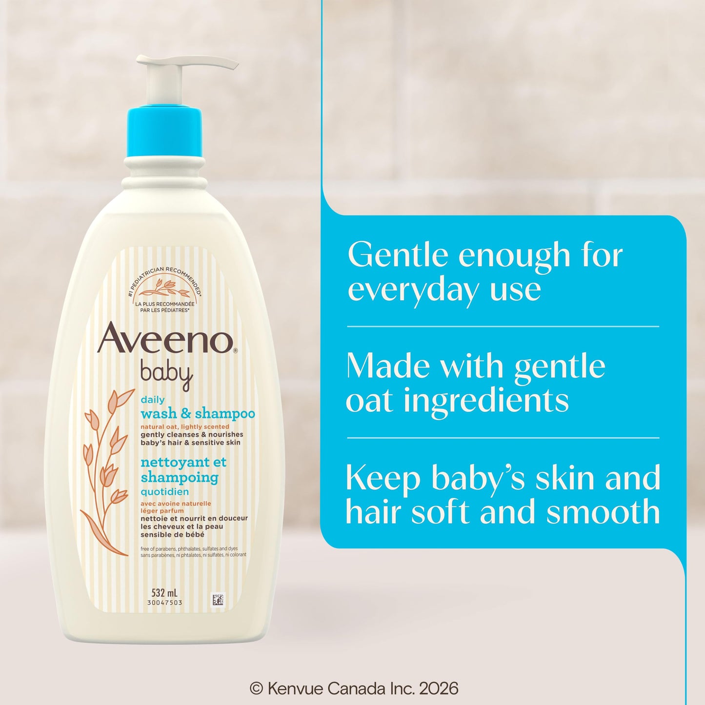 Aveeno Baby Daily Moisture Gentle Baby Body Wash and Shampoo with Oat Extract, 2-in-1 Baby Wash and Hair Shampoo, Tear-Free, Paraben-Free for Sensitive Skin and Hair, Lightly Scented, 18 Fl Oz