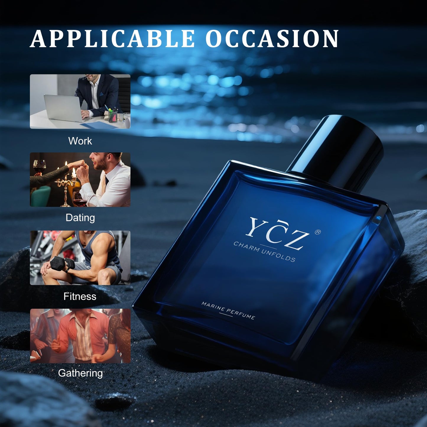 Ycz Charm Unfolds Marine Perfume for Men, 3.4 oz. Long Lasting Eau De Parfum Cologne For Men, Oriental Woody Fragrance - Ideal Special Occasions, Making it the Ideal gentlemen’s Gift