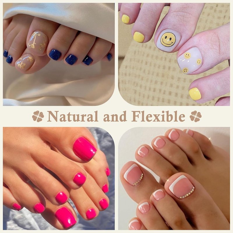 Luckyfairy Full Matte Square Press-On Toenails | 360pcs Smoothly Curved Tips in 12 Sizes