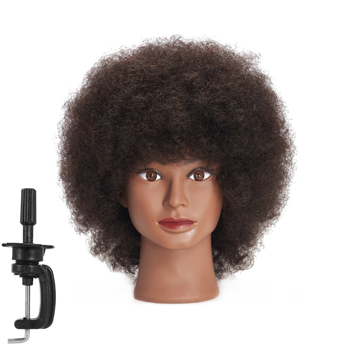 Traininghead 100% Real Hair Mannequin Head - Cosmetology Practice Doll with Free Clamp Holder | 10-Inch Afro Hair
