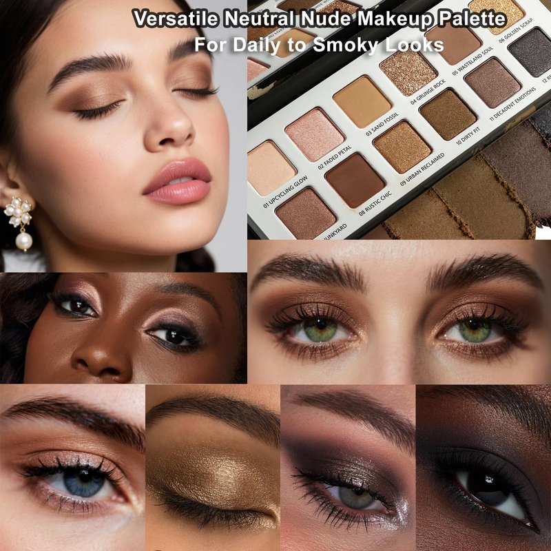 Afflano Neutral Nude Eyeshadow Palette, Matte Shimmer Beige Brown Eyeshadow Palette Highly Pigmented, Blendable Natural Colors Long-Wear, Nude Eye Shadow for Women Brown Eyes Daily Grunge Makeup