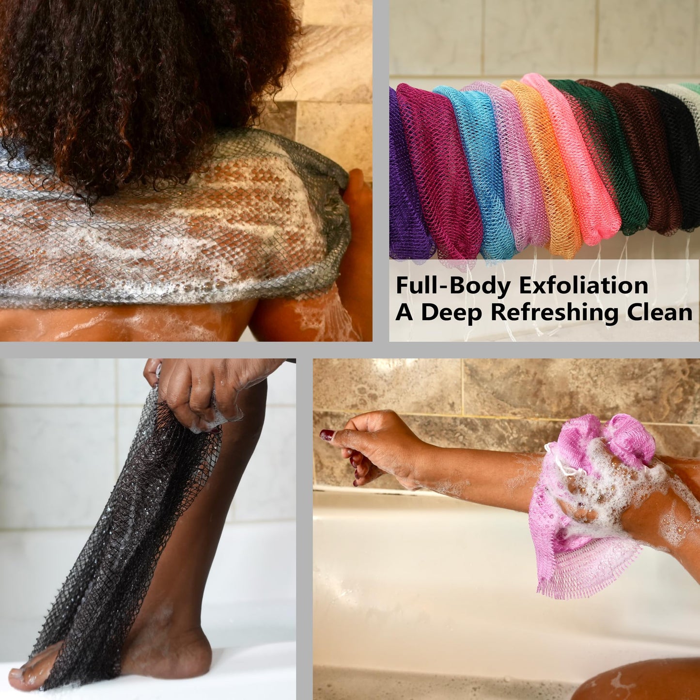 Rominetak African Net Sponge Authentic, 2 Pieces African Exfoliating Net Sponge with Knots, Quick-Drying Body Scrub Net, Bath Washcloth Loofah for Women and Men (Dark Green+Rose)
