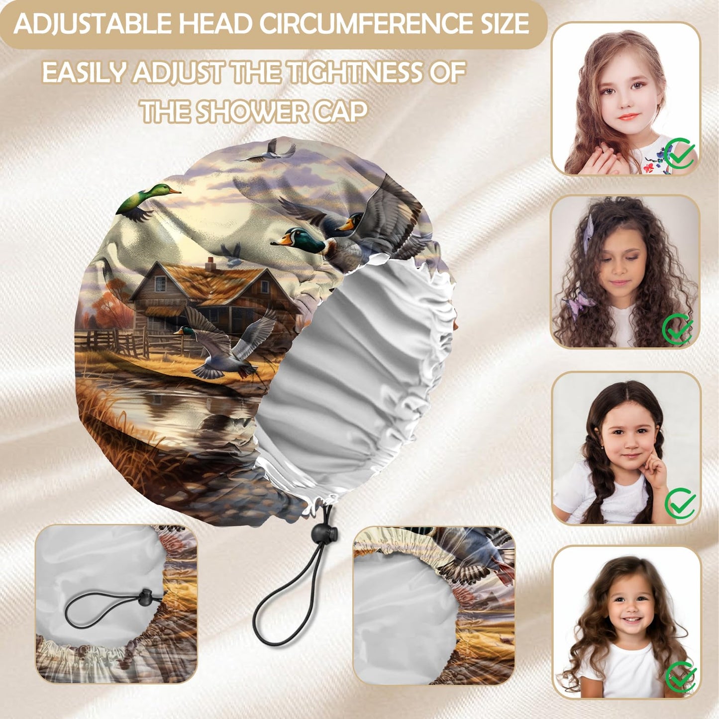 Zewurtuw Kid Small Shower Cap Adjustable Reusable Double Waterproof Layer Elastic Hair Bath Cap Cute Aesthetic-Duck