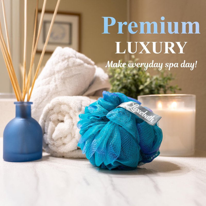 Luxebath Loofah Exfoliating Body Scrubber - Shower Loofah for Women and Bath Loofah for Men - Loofah Sponge and Body Sponge - Shower Sponge with Portable Traveling Case (Blue and Green)