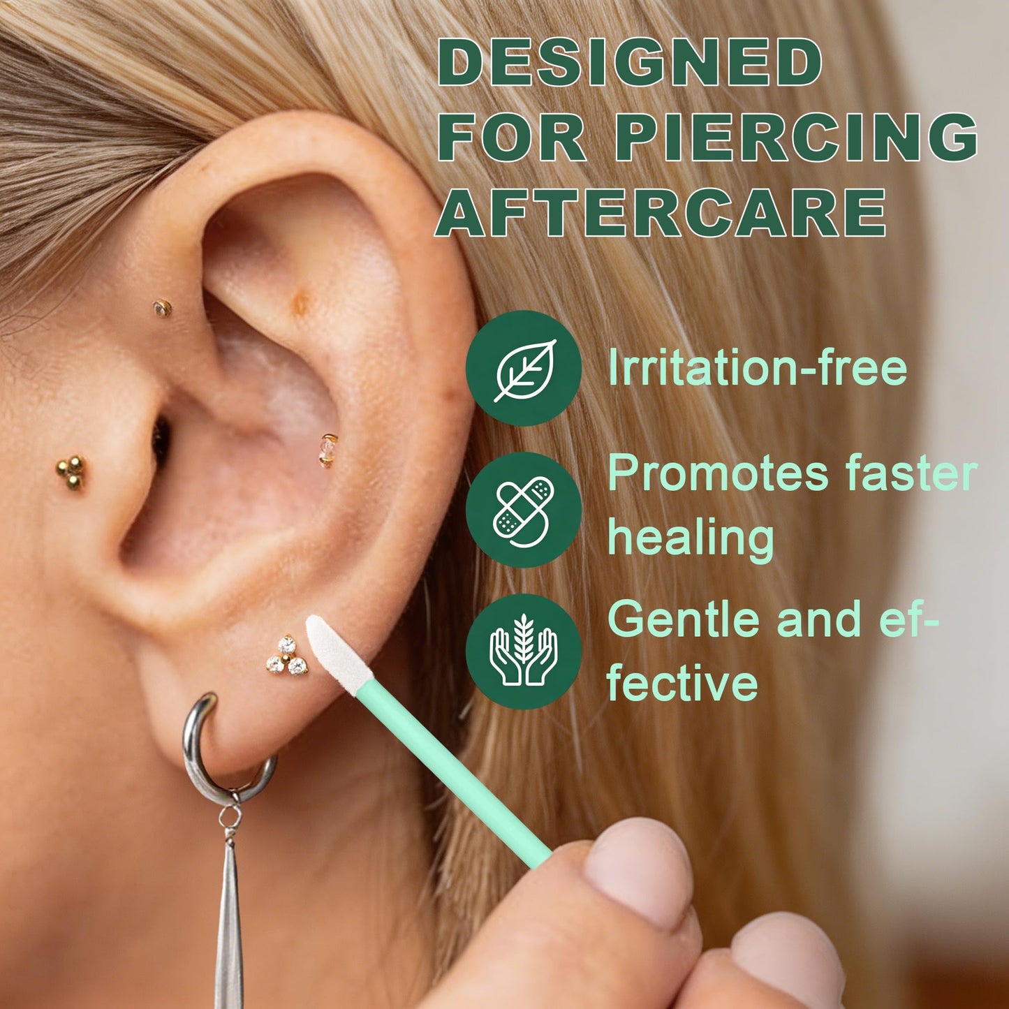 AccGin Piercing Aftercare Swabs - 50 count Lint-Free Microfiber Sponge Tips to Clean & Reduce Bumps for Ear, Nose, Belly Button Piercings, Faster Recovery