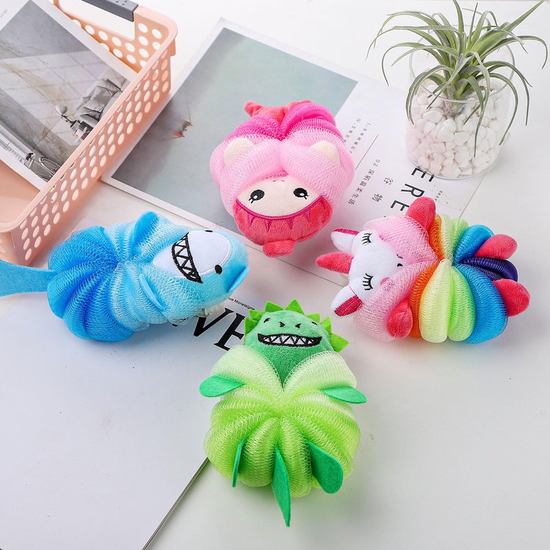 RAMFIYN 4 Pack Fun Bubble Bath Kid Loofahs, Cute Animal Loofah Bath Sponge, Shower Puffs Body Scrubber, Cute Sponges