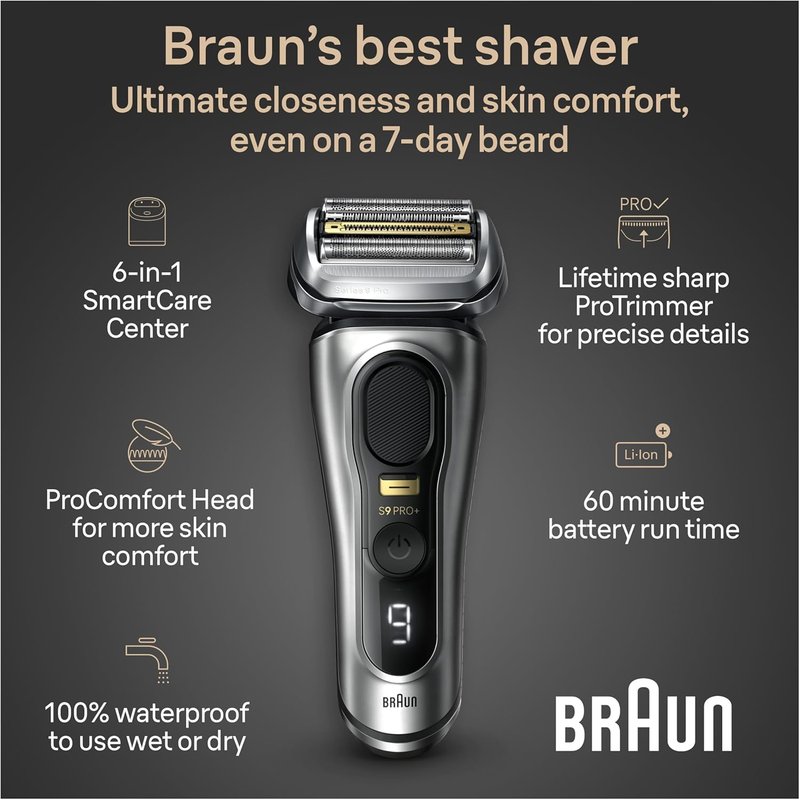 Braun Series 9 PRO+ Electric Razor for Men - 5 Pro Shaving Elements & Comfort Head | 6-in-1 SmartCare Center, Wet/Dry Use