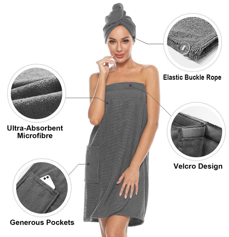 Orrpally Women Shower Wrap Robe Bath Wrap Towel Spa Body Wrap Adjustable Closure Bathrobe