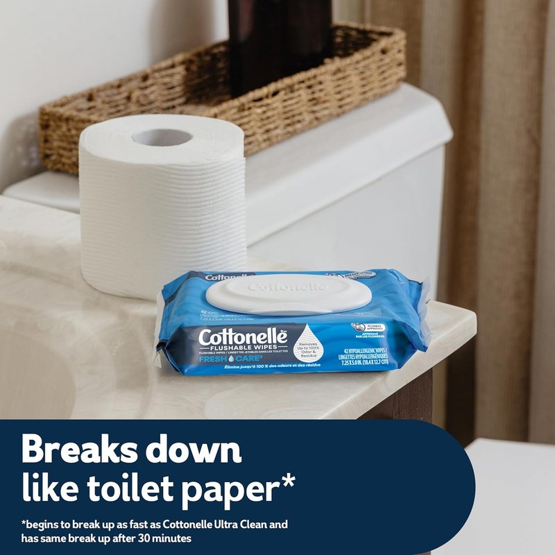 Flushable Wet Wipes - Cottonelle Fresh Feel Adult Wipes | 8 Flip-Top Packs, 336 Total Wipes