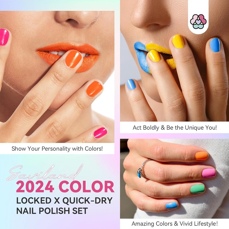 SAVILAND Quick Dry Nail Polish Set - 14 Pcs Neon Summer Colors | Fast-Drying Glitter & Regular Finish for Stunning Manicure