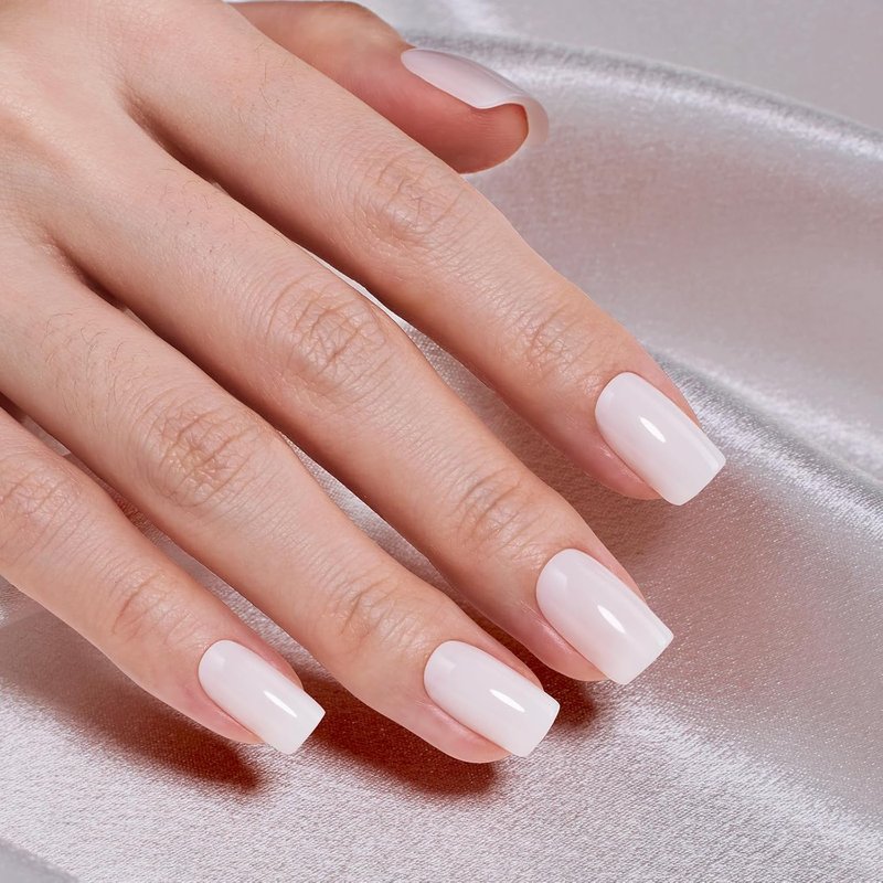 Beetles Milky White Press On Nails - Short Squoval Natural Gel Nails with Glue | 32 Nails Kit in 16 Sizes