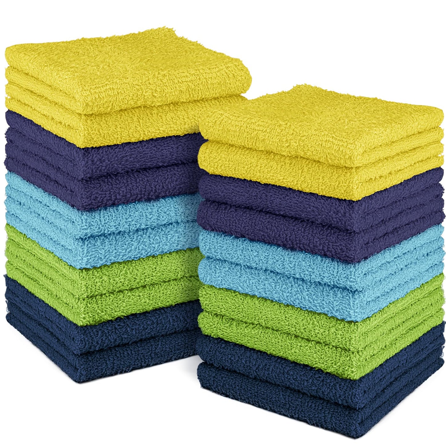 DecorRack 20 Pack 100% Cotton Wash Cloth, Luxurious Soft, 12 x 12 inch Ultra Absorbent, Machine Washable Washcloths, Assorted Set 3 (20 Pack)