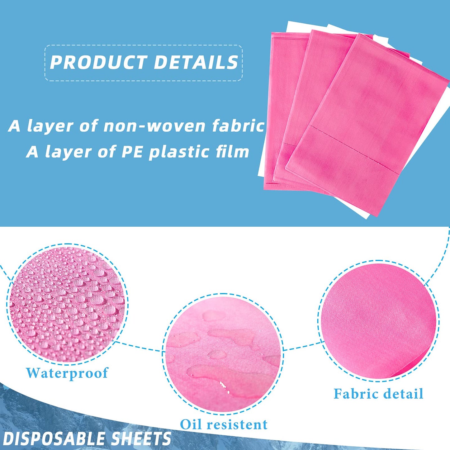 Tatuo 50 Pieces 31 x 70 Inches Disposable Bed Sheets Waterproof Bed Cover Massage Table Sheet Non-woven Fabric for Spa, Lash, Beauty Salon, Waxing, Hotels(Pink)