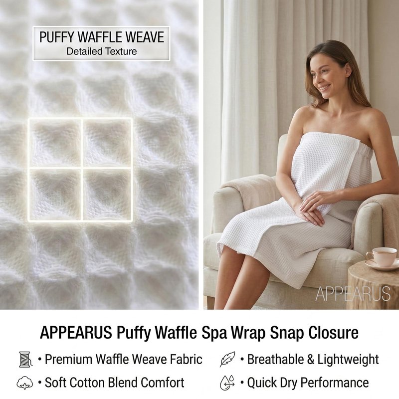 APPEARUS Women's Waffle Spa Bath Wrap with Adjustable Snap Closure - One Size (Fits S-L) Lightweight Quick-Dry Robe