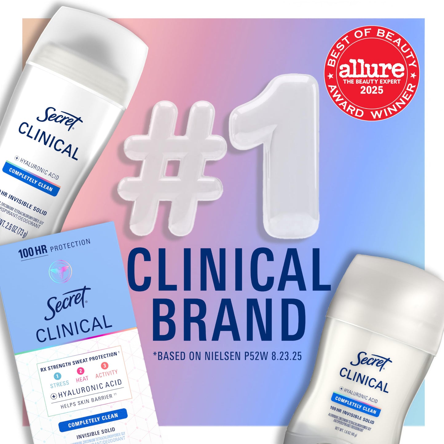 Secret Clinical Strength 100HR Sweat & Odor, Clear Gel Antiperspirant Deodorant for Women, 3X Stress Protection with Hyaluronic Acid, PH Balancing Minerals, Clean Berry Scent, 2.6 oz
