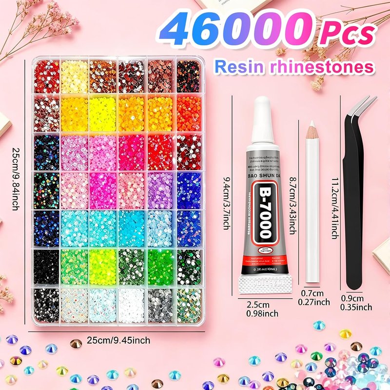 Bedazzler Kit - 46000 Pcs 3mm Flatback Rhinestones with Jewelry Glue, Tweezers & Pickup Pen for Nail Art | DIY Crafts & Fashion