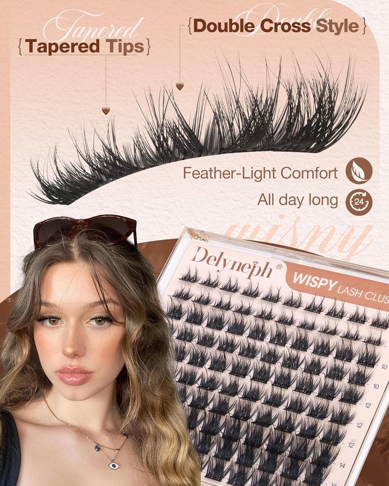 Delyneph Natural Lash Clusters - Wispy Fluffy Eyelash Extensions | Short 8-14mm D Curl Lashes