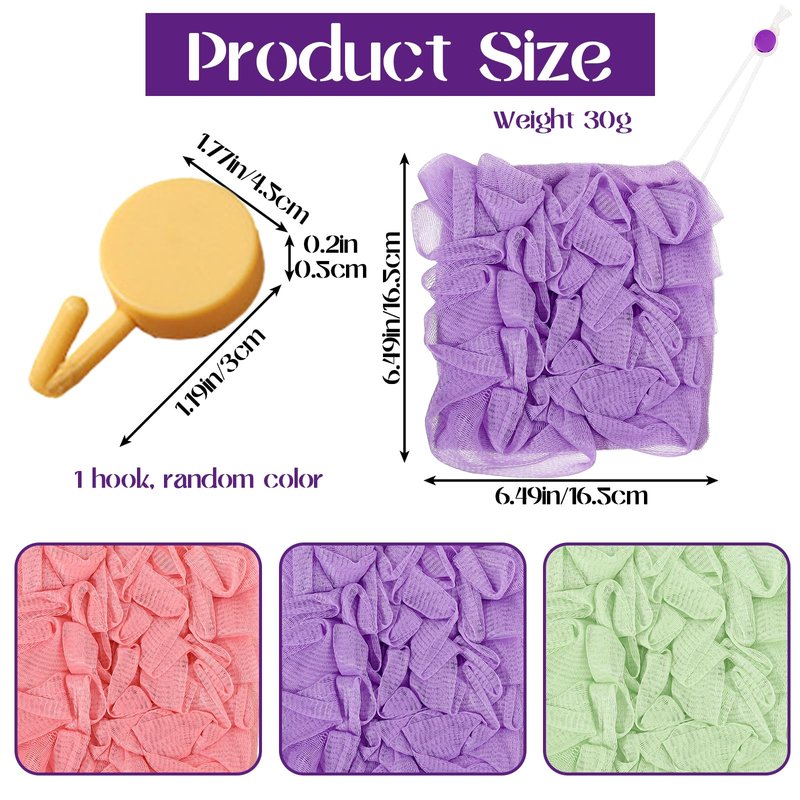 Hadnves 3 Pack Loofah Washcloth Combo 2-in-1 Wash Loofah Cloth for Bar Soap Pocket Reusable Drawstring Mesh Shower Sponge Ball for Body Wash & Smooth Skin (Purple Green Pink)