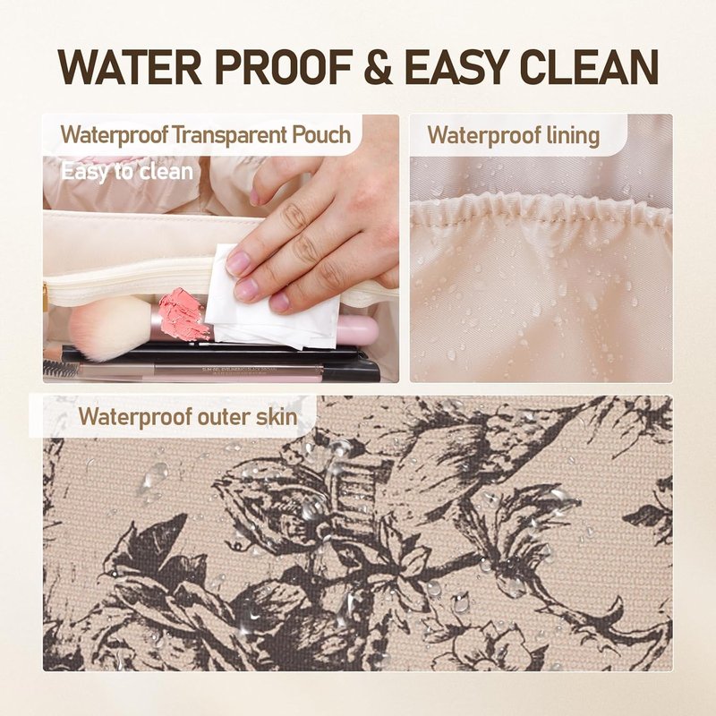 Cosmetic Bag for Women - Large Capacity Waterproof PU Leather Makeup Organizer | Travel Toiletry Bag with Divider (Lighting Coffee)