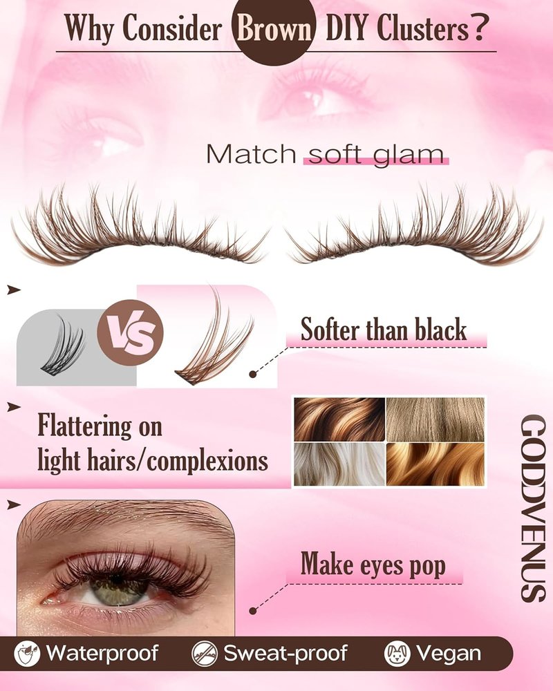 Brown Lash Clusters - Natural Wispy Eyelash Extensions for Soft Glam | 300 Pcs, C Curve, Waterproof (10-16mm)