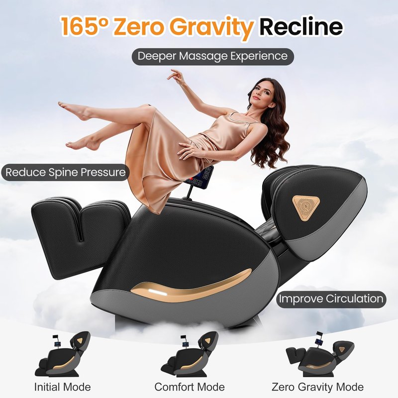 GOLD TIME Massage Chair Full Body, Zero Gravity Massage Recliner with Deep Kneading Shiatsu Massage, Foot Roller Reflexology, 14 Airbags, Heat Therapy, Bluetooth Speaker, Adjustable Leg Rest