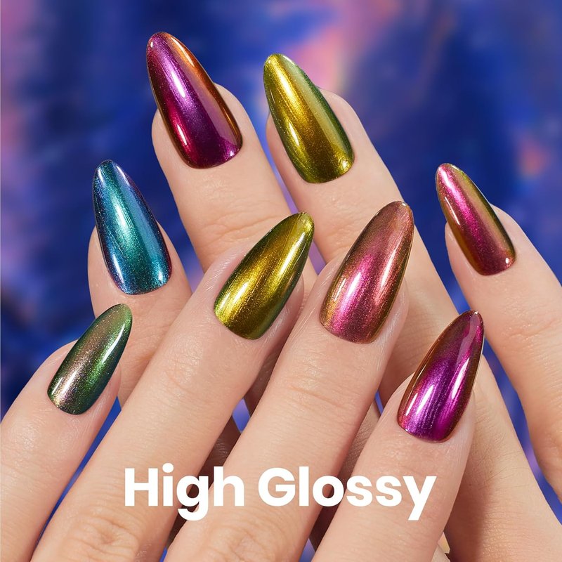 Beetles Chrome Nail Polish Set - Chameleon Holographic 6 Colors | Quick-Dry Metallic for DIY Nail Art