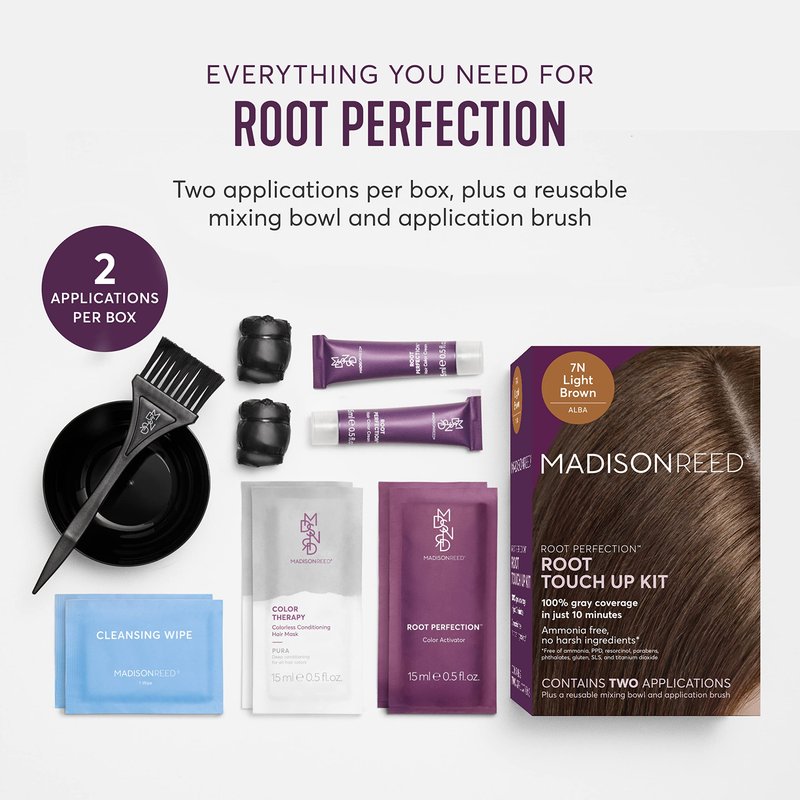 Madison Reed Root Perfection Root Touch Up Kit – 7N Alba Light Brown, 100% Gray Coverage in 10 Min, Ammonia-Free, 2 Applications