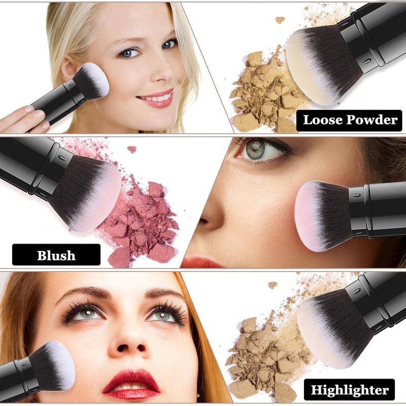 Retractable Kabuki Makeup Brush - Travel-Friendly Powder Foundation Brush | Aluminum Handle for Liquid & Cream Cosmetics