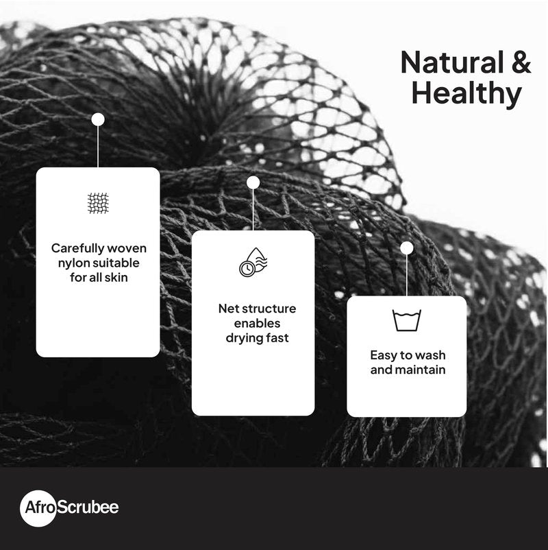 AfroScrubee Authentic African Net Sponge Exfoliating Bath Sponge (Black)