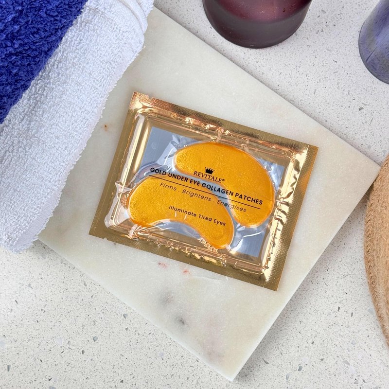 REVITALE 24k Gold Under Eye Collagen Patches, Reduce Puffy Eyes & Dark Circles, Illuminate Tired Eye Masks - Firms, Brightens, Energises (Packets - 10 Pair)