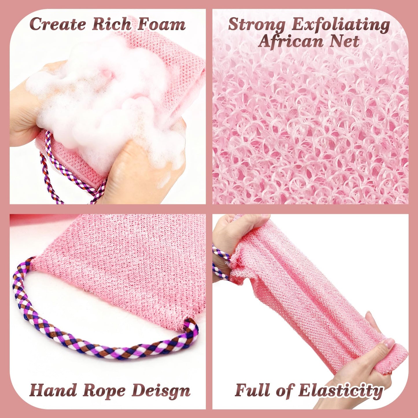 Manmihealth Rabbit-Shaped Silicone Foot Brush Mat for Shower with Non-Slip Suction Cups, Silicone Back Scrubber with Long-Handle, Shower Face Body Scrubber, Scalp Massager, Bath Sponge Net Set (Pink)