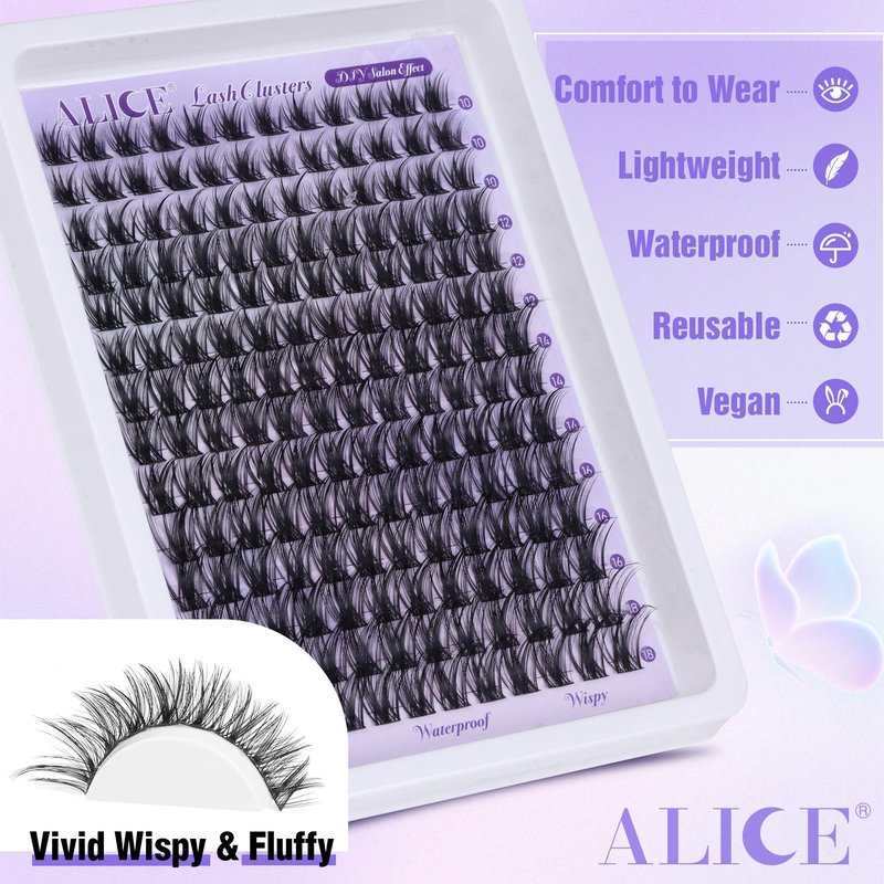Lash Clusters Wispy Eyelash Extensions 168pcs Volume Individual Lashes 10-18mm Waterproof Natural DIY Lash Extensions Cluster Eyelash Extensions by ALICE