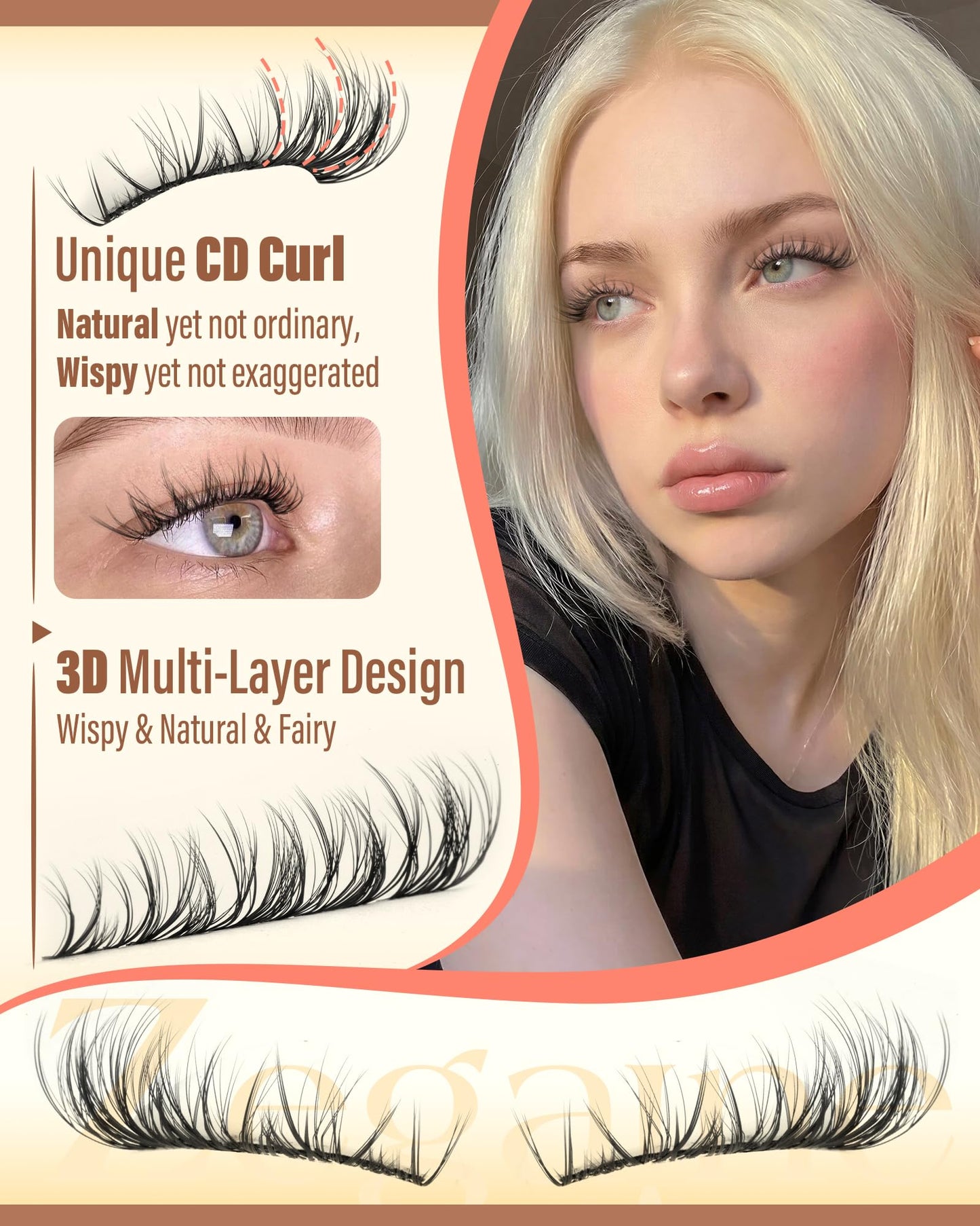 Spider Lashes Clusters Invisible Band Natural Eyelash Clusters CD-Curly Breeze Cluster Eyelash Extensions Spider Lash Clusters Wispy Cluster Lashes Natural Individual Lashes 10-16MM by Zegaine
