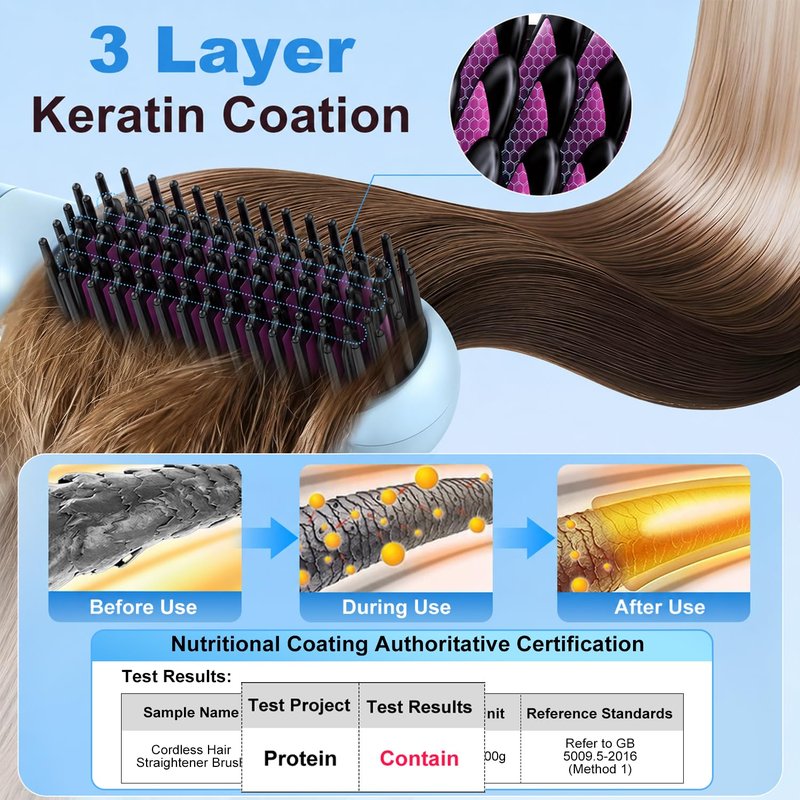 Cordless Hair Straightener Brush with Cool Air, 5-in-1 Portable Ionic Frizz-Free Straightening Brush, Rechargeable Touch Up On-the-Go Brush, MCH Fast Heating, LED Display, Anti-Scald for Women Travel