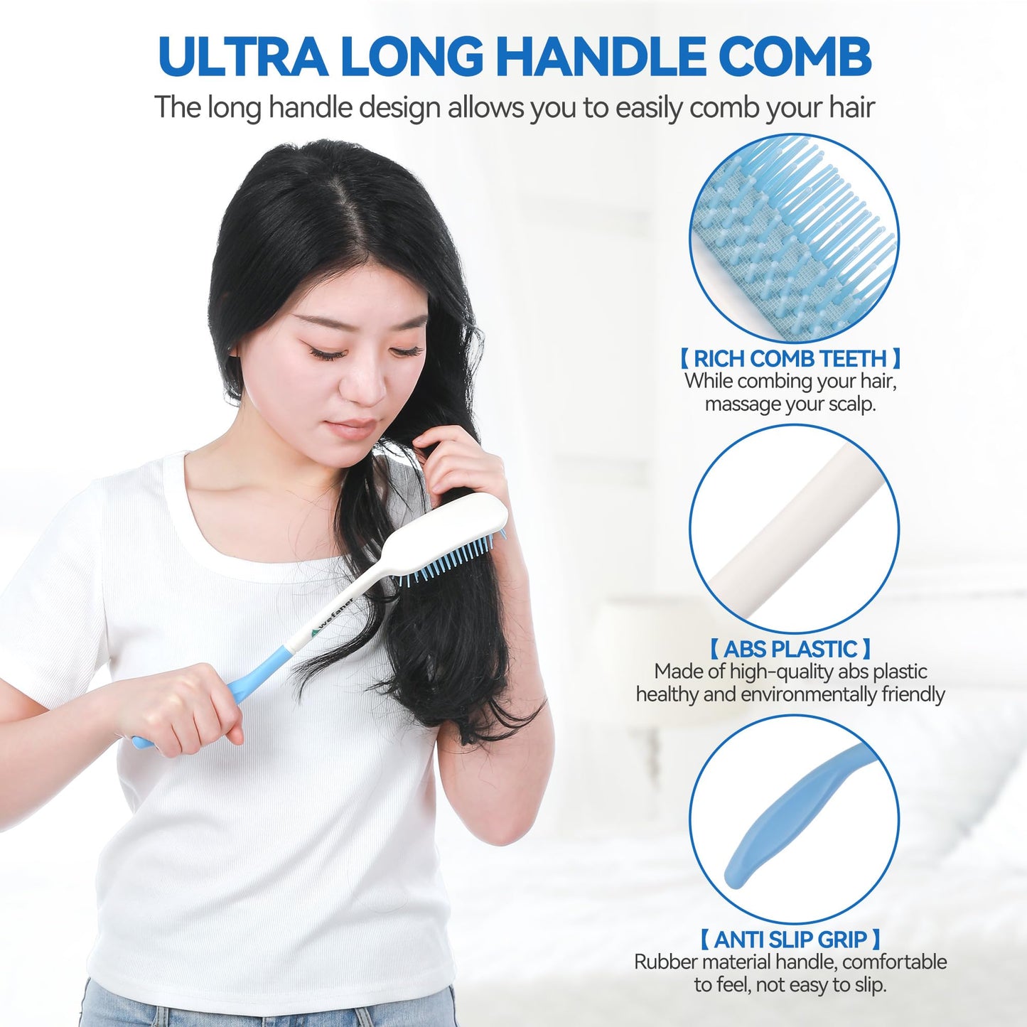 Wefaner Toilet Aids Set for Wiping - Long Handle Butt Wiper, Anti-Slip Curved Handle Bath Body Brush and Curve Hair Brush for People Overweight, Elderly and Disabled People（3PCS Personal Hygiene Kit)