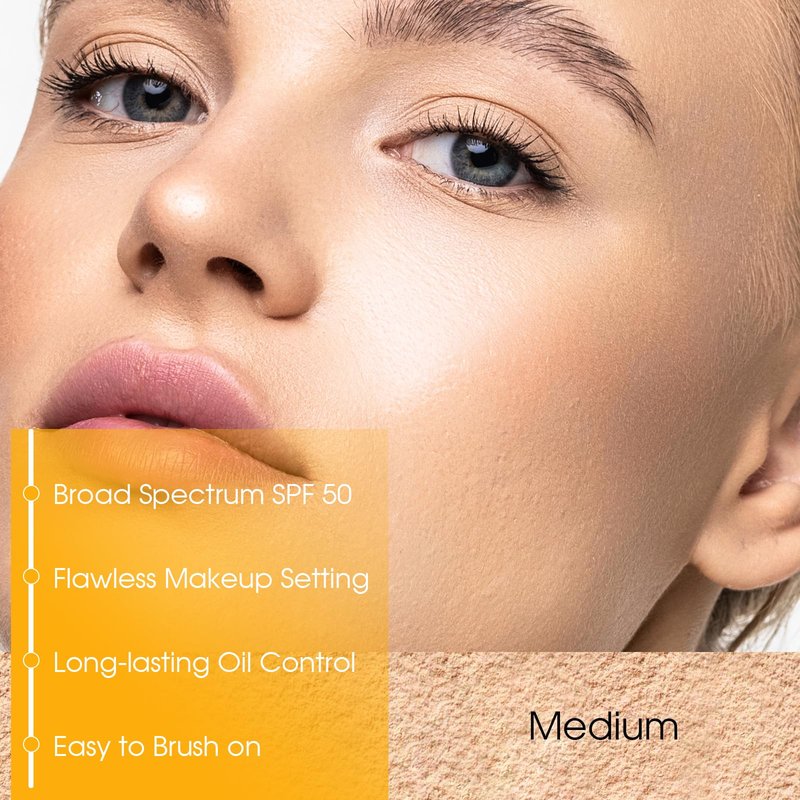 Mineral Powder Sunscreen Setting Makeup - SPF 50 Brush On Sunscreen for Face & Scalp & Hair, Natural Matte Loose Finishing Powder, Oil Control Lightweight Breathable (Medium)