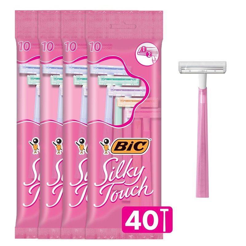 BIC Silky Touch Women's Disposable Razors - 2 Blades, Pretty Pastel Handles | 40 Count Value Pack