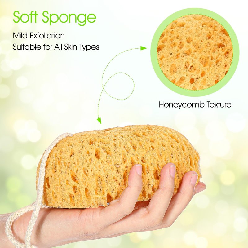 Kfhensomr 2pcs Body Sponges for Shower Soft Exfoliating Sea Sponges for Shower Face Body Wash Sponge Scrubber Puff Foam Loofah for Women Men Sensitive Dry Skin Bathing Gentle & Deep Cleansing