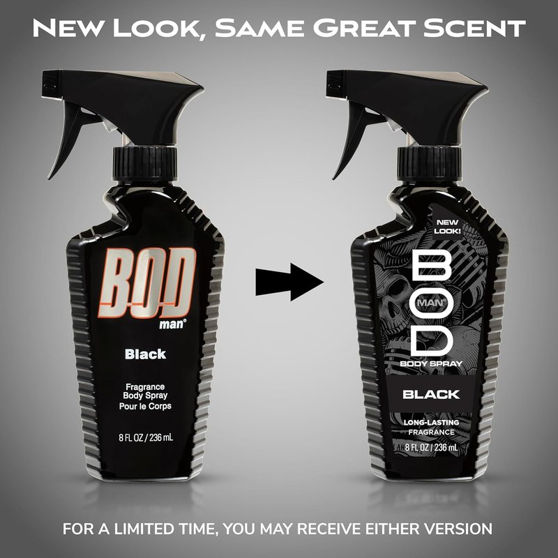 BOD man Fragrance Body Spray, Black, 8 fl oz (Pack of 2)