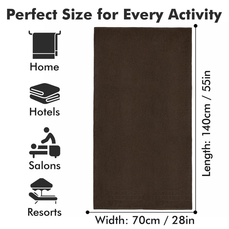 Novo Home Bath Towels Set of 4 – 100% Cotton Dark Brown Extra Large Towels for Bathroom, Spa Use (55x28 in) – Super Soft and Quick Dry Large Bath Sheets for Adults