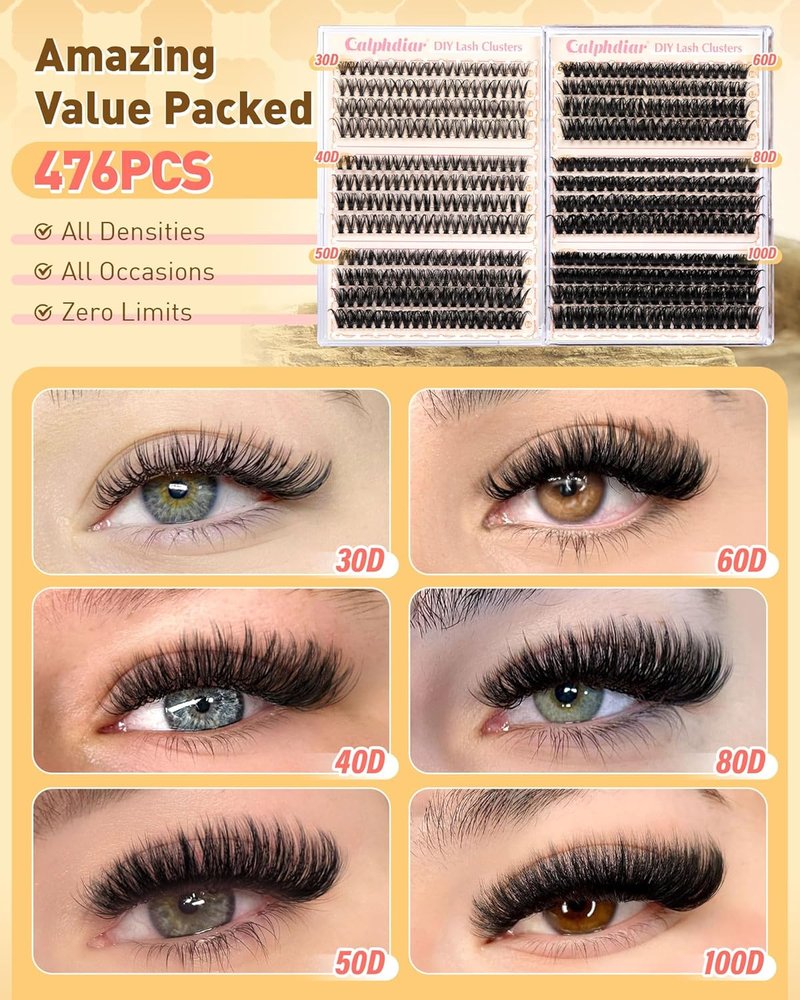 Eyelash Clusters - 30D to 100D Wispy Individual Lashes | 476PCS D-Curly Extensions 10-16MM