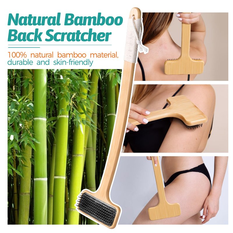 Bamboo Back Scratcher for Men, 22'' Long Handle Wooden Back Scratcher For Women, Soft Wide Head Backscratchers for Comfortable Body Itching Relief and Massage, Ideal Gifts for the Seniors, Pregnant