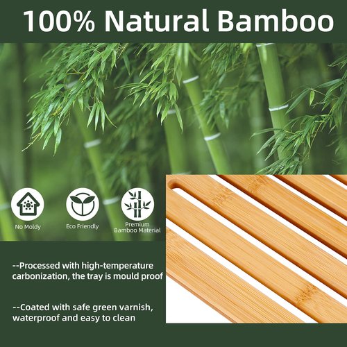 Bathtub Tray, Ohuhu Premium Bamboo Bathtub Caddy Tray Expandable Foldable Bath Tray with Anti-Slip Grips Soap Wine Phone Holder