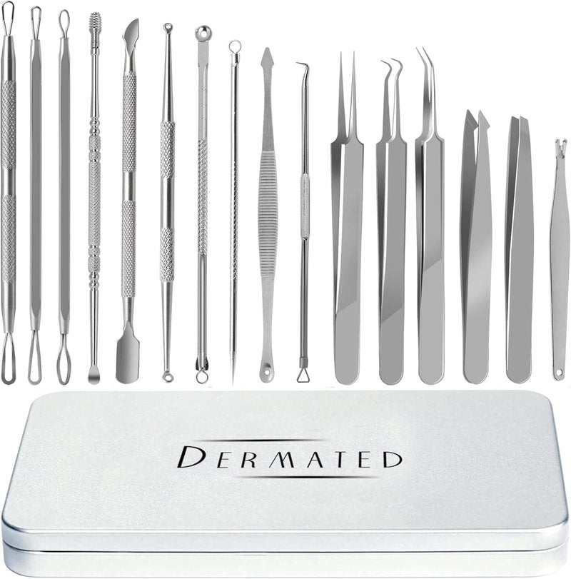 16 Pcs Blackhead Remover Tools 410 Grade Stainless Steel | Pimple Popper Tool Kit | Stainless Steel Professional Pimple Extractor Tool Kit for Blackheads, Comdone, Acne, Zit, and Whiteheads