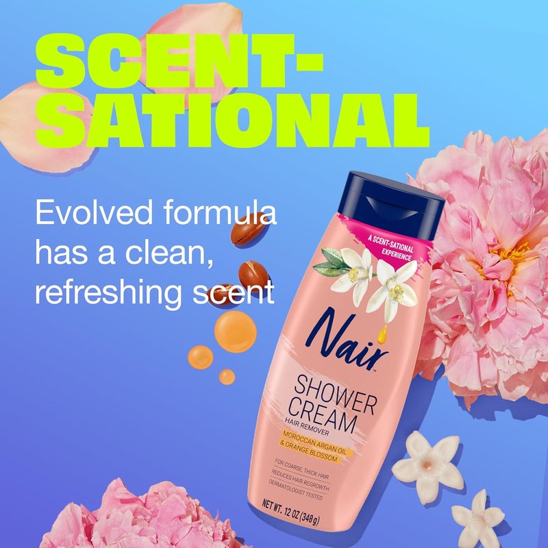 Nair Shower Cream - Quick Hair Removal with Moroccan Argan Oil & Orange Blossom | 12 Oz
