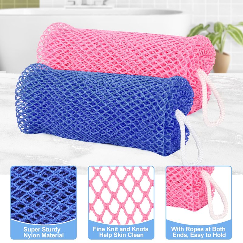 African Net Sponge Authentic - 2 Pack Afro Scrubber Bath Loofah Exfoliating Net Sponge for Shower, African Bath Sponges Exfoliator and Exfoliating Mitt for Most Skin Back Scrub Washer Accessories